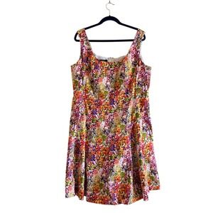 Nine West Women Floral Fit & Flare Dress Colorful Sleeveless Cotton Stretch 18W